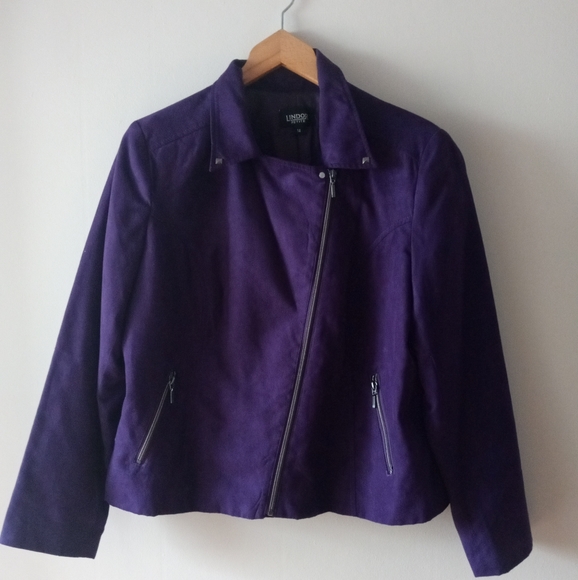 💜 LINDOR Petites | Purple Motorcycle Style Lightweight Jacket/Blazer | Size 14 - Picture 2 of 8